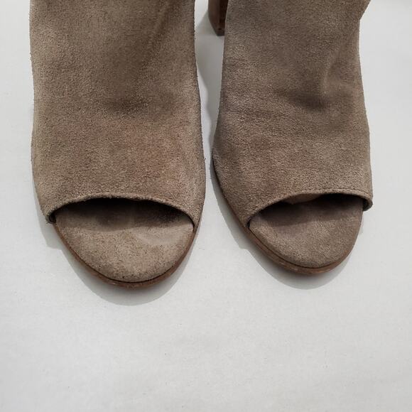 Steve Madden | Nello Taupe Suede Leather Peep Toe Heeled Booties - Picture 11 of 11